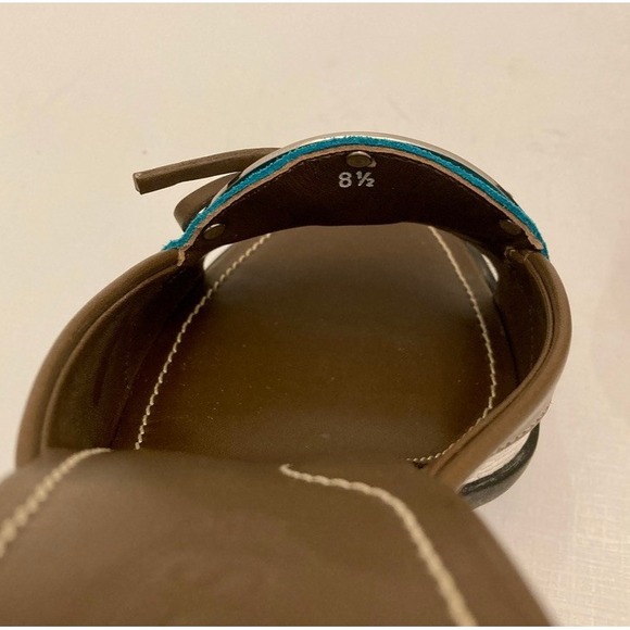 TOD'S Slides Heels Mules Womens 8.5 Brown Blue White Leather Open Toe‎ Slip on - Picture 9 of 11